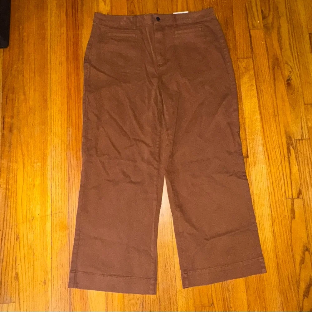 NWT Sonoma Wide-Leg Brown Ankle Pants High Rise - Picture 2 of 9